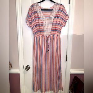 Perseption Concept Dress with stripes red, white & blue, V neck Sleeveless